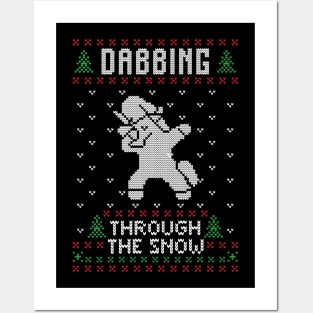 Dabbing Through The Snow - Funny Unicorn Ugly Christmas Sweater Posters and Art